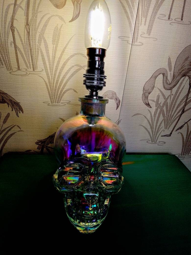 Rare iridescent Vodka bottle upcycled into a lamp