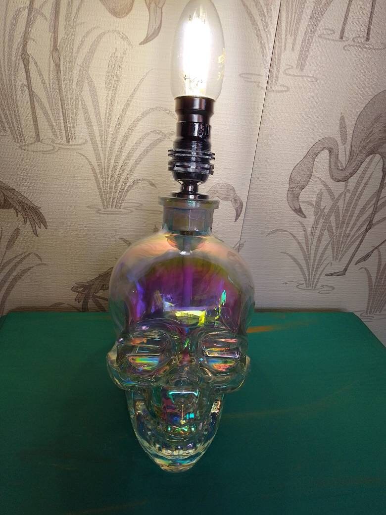 Rare iridescent Vodka bottle upcycled into a lamp