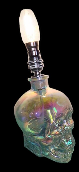 Rare iridescent Vodka bottle upcycled into a lamp