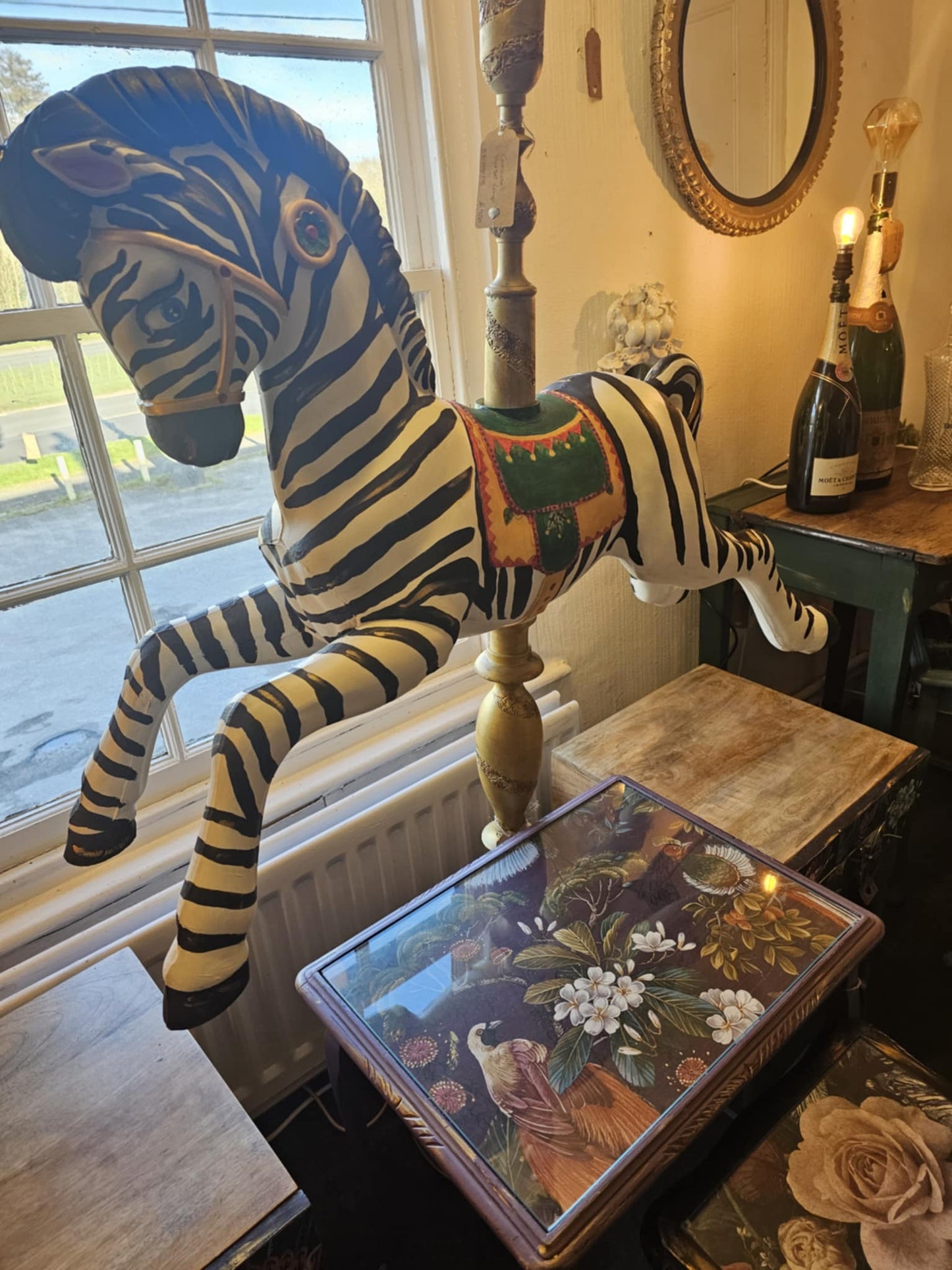 Carousel Fairground zebra lamp hand painted in traditional vintage style.