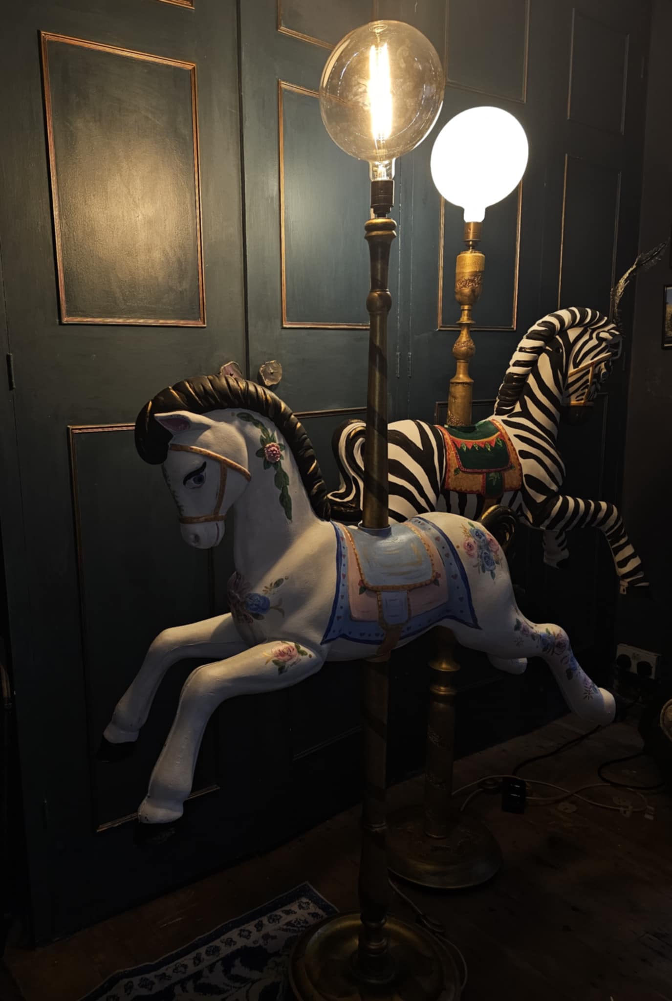 Carousel Fairground zebra lamp hand painted in traditional vintage style.