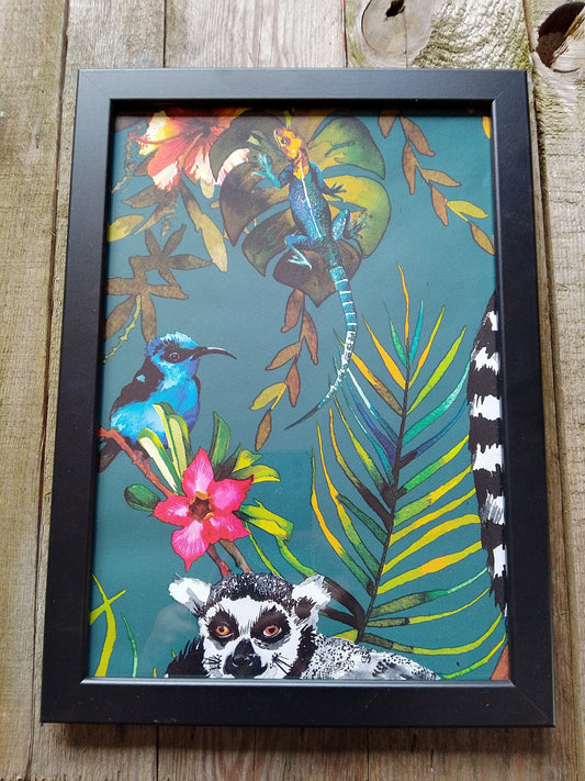 Exotic Eccentric Art print in black acrylic ight weight frame upcycled piece 23 x 33cm